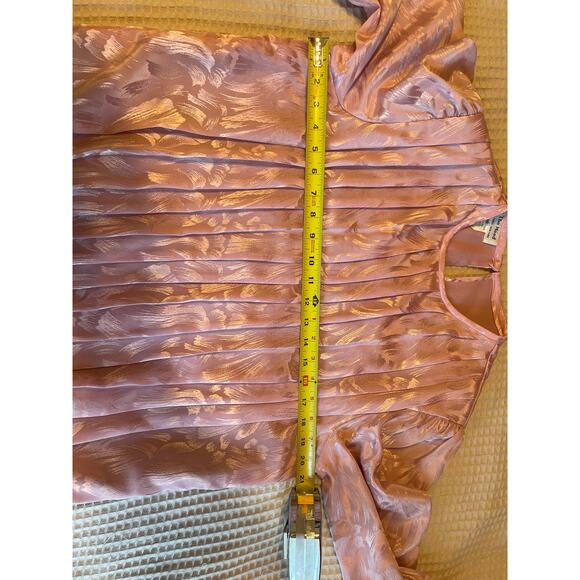 VTG In The Mood Pleated Long Sleeve Brocade Silky Pink Grandma Core Blouse 10 - Picture 7 of 12